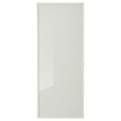 En IKEA HÖGBO hvid glaslåge med et minimalistisk design og en slank aluminiumsramme.