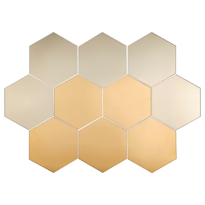 HÖNEFOSS spejlsæt, guldfarvet, sekskantet design, glas med sikkerhedsfilm.