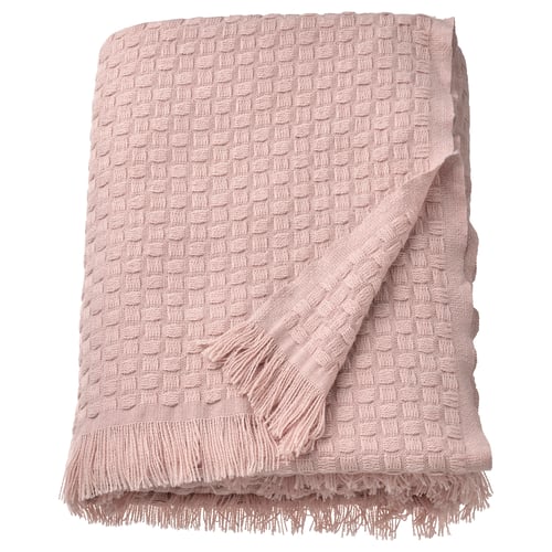Lyserødt tæppe HORNMAL, frynser, vævet struktur, 100 % genanvendt polyester.
