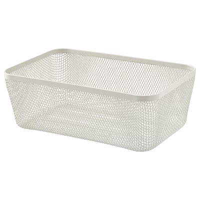 IKEA 365+ hvid opbevaringskurv i net, rektangulær, lavet af stål og polyester, til organisering af frugt og grøntsager.