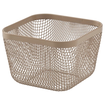 Beige IKEA 365+ opbevaringskurv i net, rektangulær, gennemsigtig.