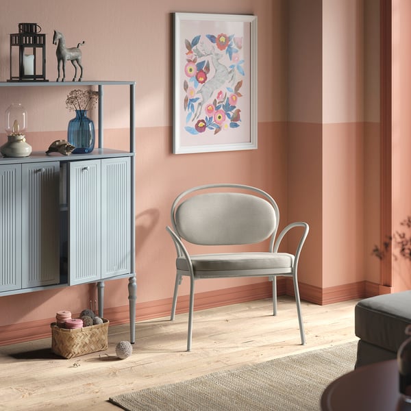 ISMANTORP Lænestol, metal lys gråbeige/Tibbleby lys beige