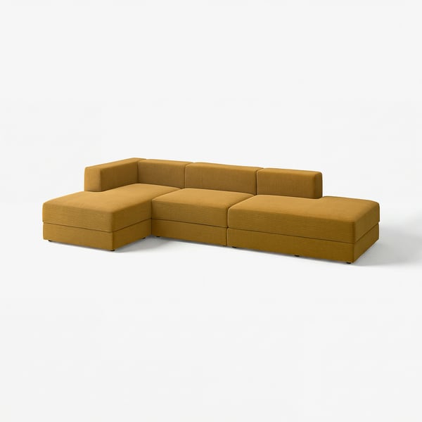 Gul JÄTTEBO modulsofa, moderne design, rene linjer, fløjlsstof.
