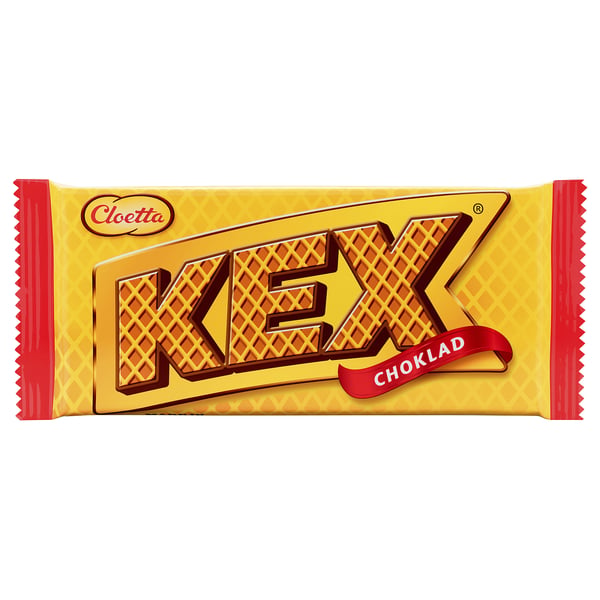 Forestil dig en gul og rød indpakning til cloettas kex choklad, en snack med chokoladesmag.