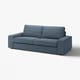 Blå KIVIK-sofa, moderne design med lave armlæn, perfekt til afslapning.