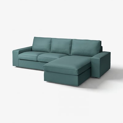 KIVIK teal sofa, L-formet, blødt stof, lave armlæn, perfekt til afslapning.
