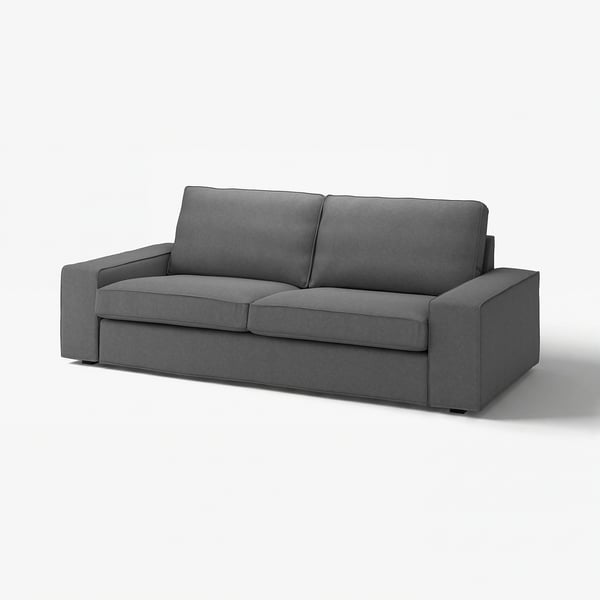 KIVIK-sofa, grå, moderne design, lave armlæn, tre sæder, holdbart stof.