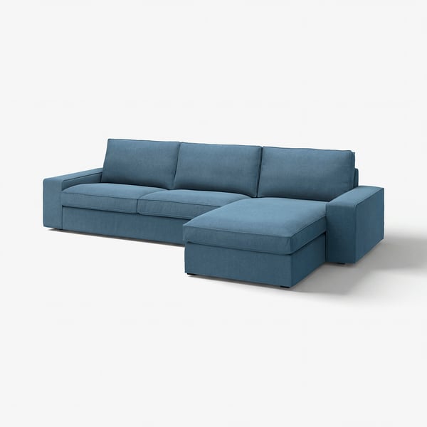 Blå KIVIK sektionssofa, moderne design med aftagelige armlæn, hyggelig og indbydende.