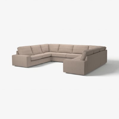 Stor KIVIK beige sektionssofa med dybe sæder, brede armlæn og et elegant moderne design.