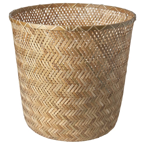 Håndlavet KLYNNON kurv, naturlig bambusfarve, vævet design, cylindrisk form.