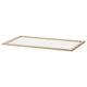 En ikea KOMPLEMENT lys glashylde i klar. Den har en lys træramme og en gennemsigtig glasoverflade.