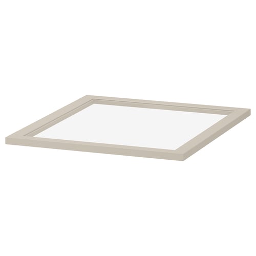 KOMPLEMENT glashylde, lys beige, rektangulær form med skrå kanter, lavet af hærdet glas.