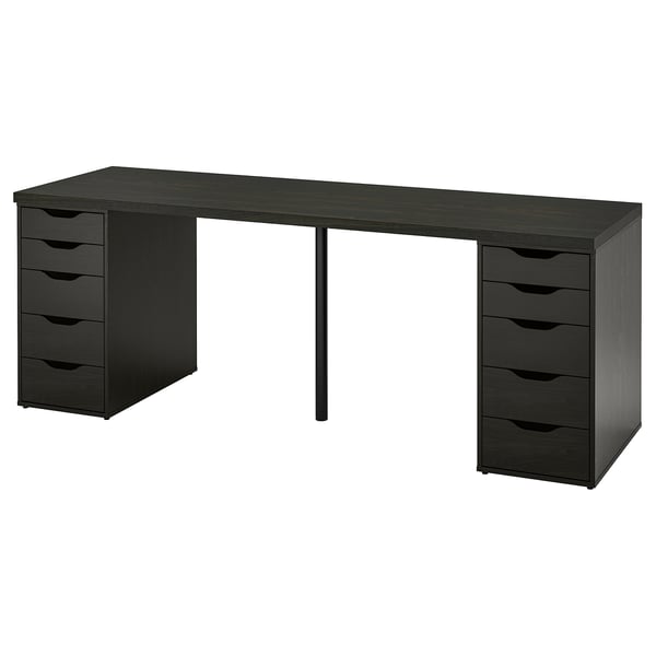 LAGKAPTEN skrivebord i sort; rektangulær, med seks skuffer. Fremstillet af stål, fiberplader og spånplader. Perfekt til computerarbejdspladser.