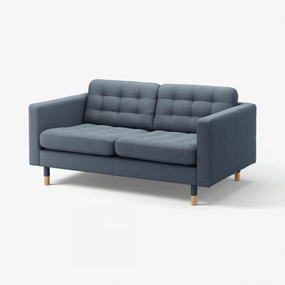 Moderne grå stofsofa, knap-tottede design, træben.
