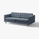 En moderne, blågrå 3-personers sofa med bløde puder og kromben.