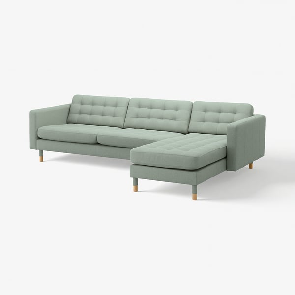 LANDSKRONA 4-pers. sofa, med chaiselong/Gunnared lysegrøn/træ