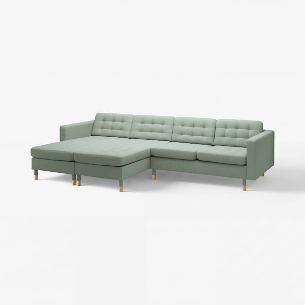 LANDSKRONA 4-pers. sofa med chaiselonger, Gunnared lysegrøn/træ