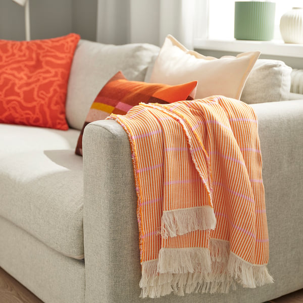 LAPPKATTFOT Plaid, orange/pink, 130x170 cm