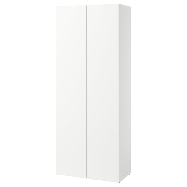 Hvid LASTARE-garderobe , slank, moderne, spånplade og fiberplade, rektangulær med forborede organiseringshuller.