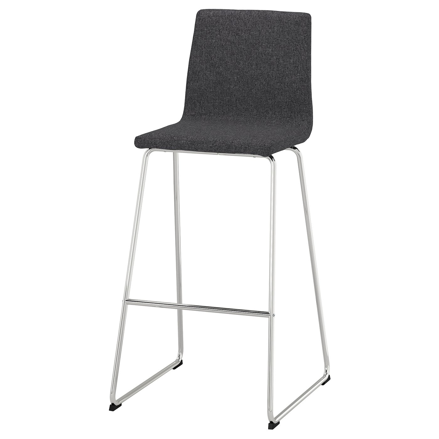 LILLÅNÄS barstol, grå. Moderne, polstret sæde med rygstøtte, kromben, fodstøtte.