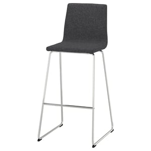 LILLÅNÄS barstol, grå. Moderne, polstret sæde med rygstøtte, kromben, fodstøtte.