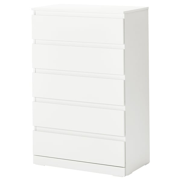 LILLBERGET hvid kiste: 5-skuffede, rektangulær, enkelt design, blank finish.