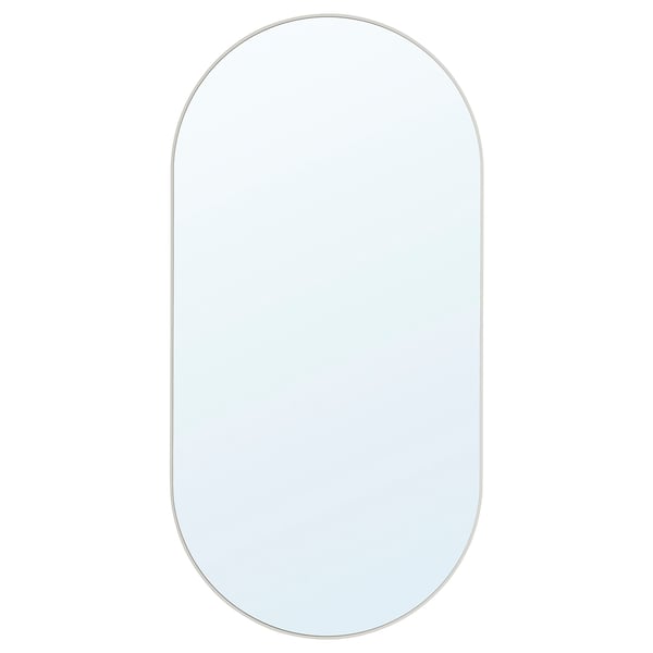 LINDBYN, hvid, ovalt spejl, minimalistisk stil, vægbeslag.