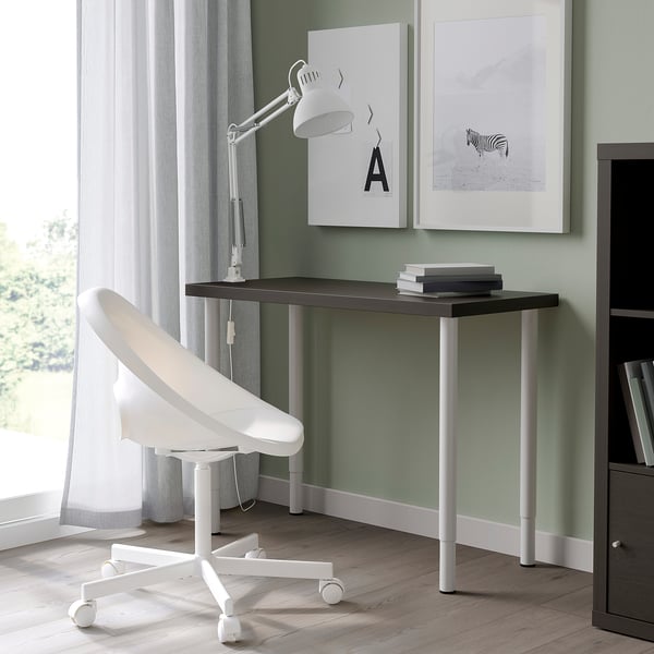 LINNMON / OLOV Skrivebord, sortbrun/hvid, 100x45 cm