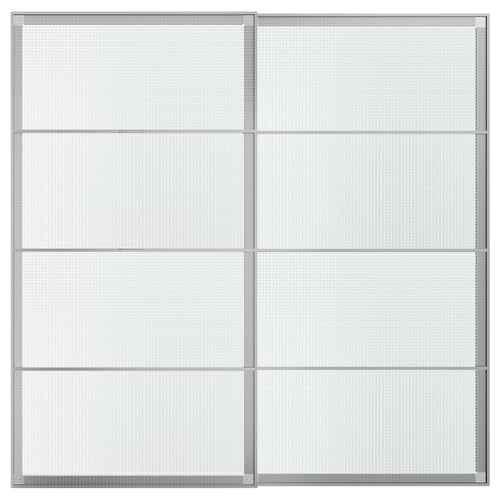 LUNDBRÄSMA Skydedørspar, aluminium/ternet glas, 200x201 cm