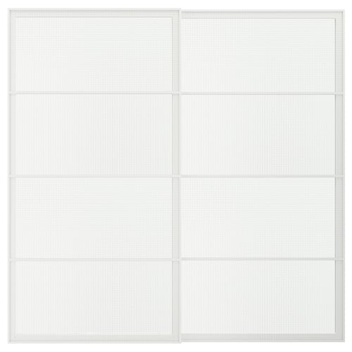 LUNDBRÄSMA Skydedørspar, hvid/ternet glas, 200x201 cm