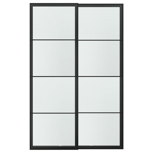 LUNDBRÄSMA Skydedørspar, sort/ternet glas, 150x236 cm