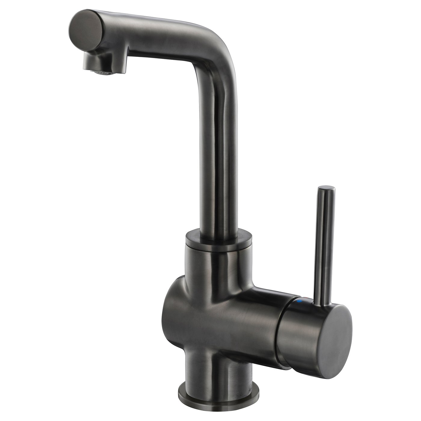 LUNDSKÄR sort armatur, slankt moderne design, l-formet tud, med cylindriske håndtag.