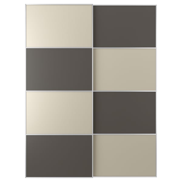 MEHAMN: moderne, grå, beige skydelåger. Minimalistisk, rektangulært design med integreret skinne.