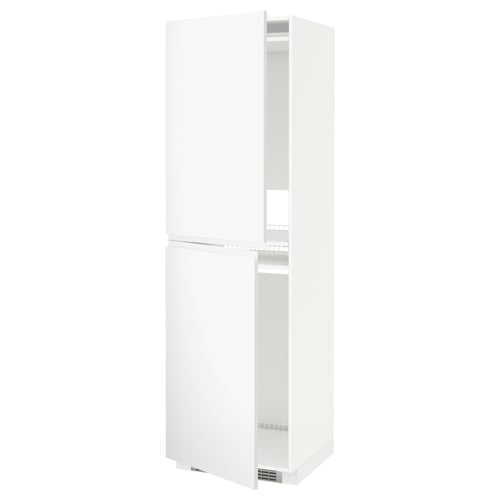 METOD hvidt køkkenskab med 2 hylder, firkantet form, minimalistisk design.