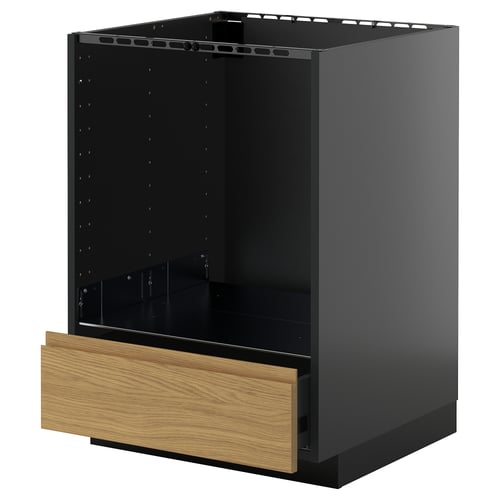 METOD sort køkkenskab med egetræsskuffe, moderne og minimalistisk design.