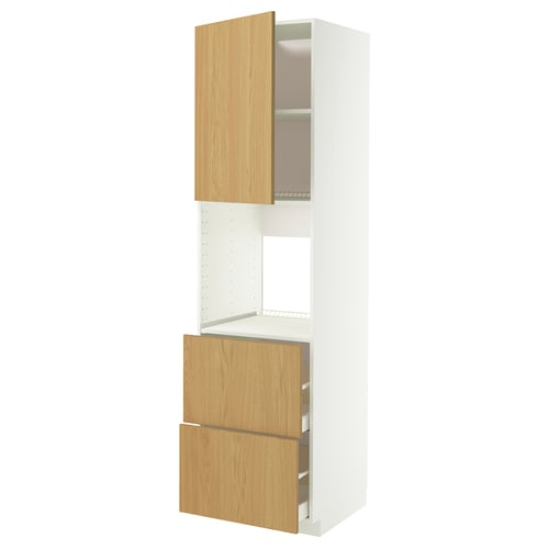METOD / MAXIMERA Højska ovn skuf/2 front/2 dybe skuf, hvid/Sinarp egetræsfiner, 60x60x220 cm