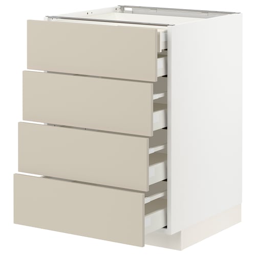 METOD køkkenenhed med beige skuffer, glat og moderne design.
