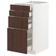 METOD køkkenelement: hvid med mørkebrune træskuffer, fire store skuffer, moderne design.