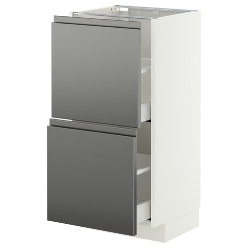 METOD / MAXIMERA Underskab med 2 skuffer, hvid/Voxtorp stålmønster, 40x37 cm