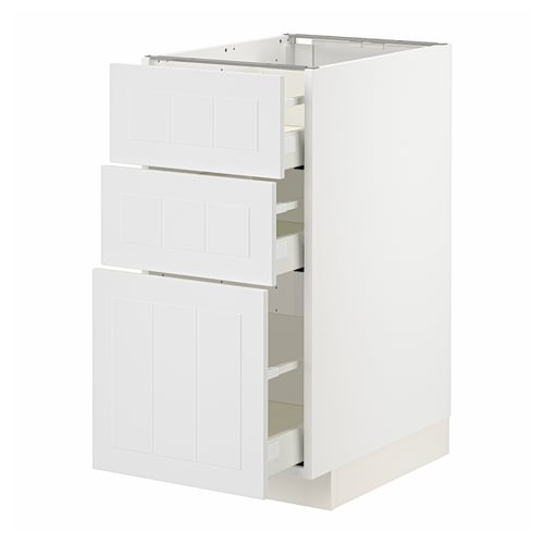 METOD køkkenskab i hvid med tre skuffer, slankt moderne design, holdbart materiale.