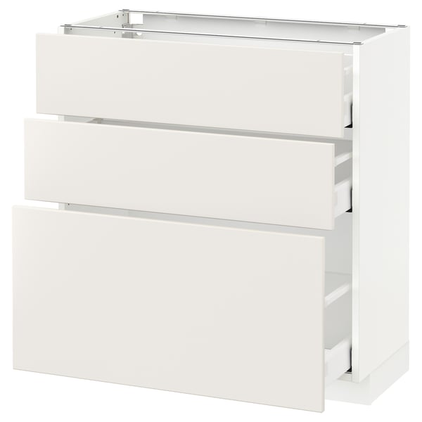Ikea METOD køkkenunderskab i hvid med tre skuffer. Moderne rent design, glatte skuffer, robust konstruktion.