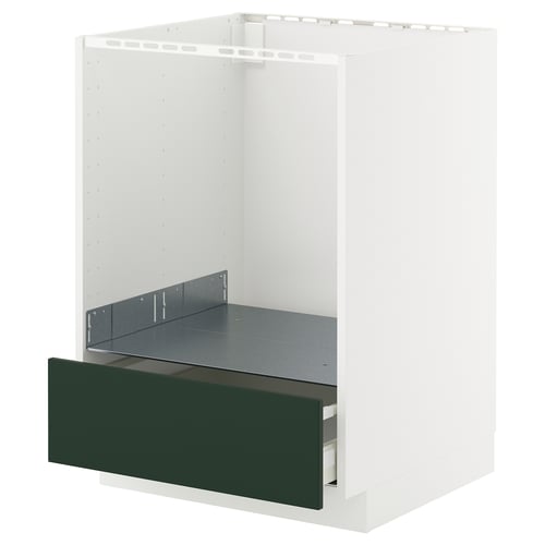 Ikea METOD hvidt køkkenskab med grøn skuffe.