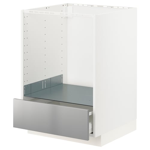 METOD køkkenstel, skuffe i rustfrit stål, hvid ramme, moderne design.