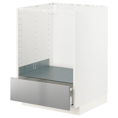 METOD køkkenstel, skuffe i rustfrit stål, hvid ramme, moderne design.