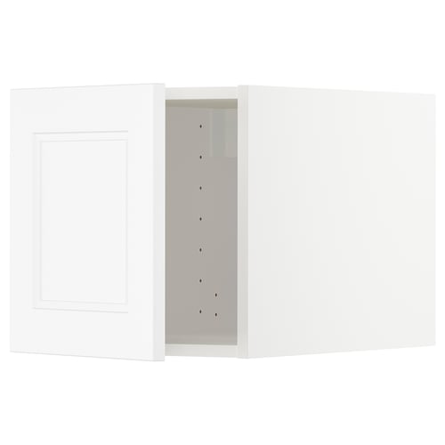 METOD hvidt køkkenskab, firkantet form, moderne design med plastfoliefront.