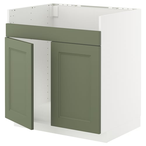 METOD køkkenenhed med grågrønne axstad-låger, moderne design, firkantet form.
