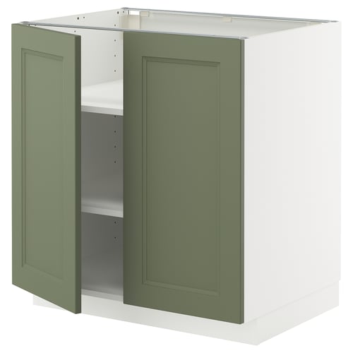 Grønne låger, hvid skabsbund, moderne køkkenopbevaring fra ikea METOD.