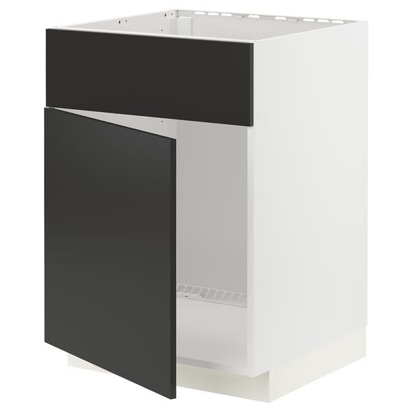 Et METOD køkkenskab i hvid og sort med et moderne design, med en enkelt dør.