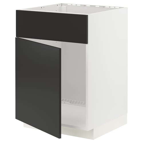 Et METOD køkkenskab i hvid og sort med et moderne design, med en enkelt dør.