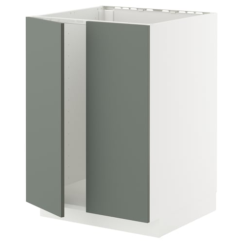 METOD køkkenenhed i grågrøn med hvid ramme, rektangulært, moderne design.